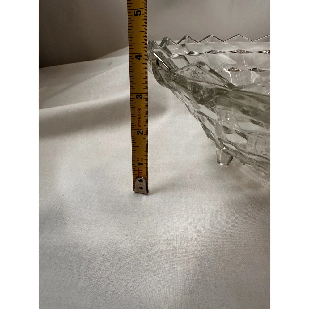 Indiana Glass Whitehall Clear Footed Bowl 10 Inch Cubist‎ Geometric Vintage